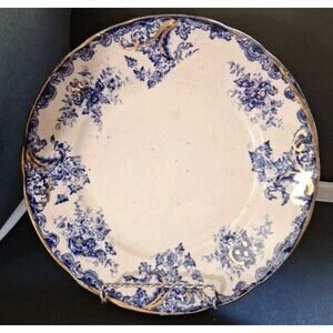 Antique Flow Blue with Gold Trim Dinner Plate Marked